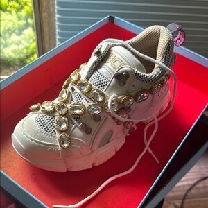 Gucci Ivory Sneakers with Gold Accents